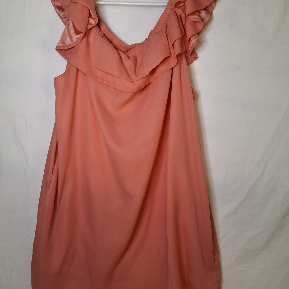 Coral Ruffled Sleeveless Dress - Picture 3 of 5